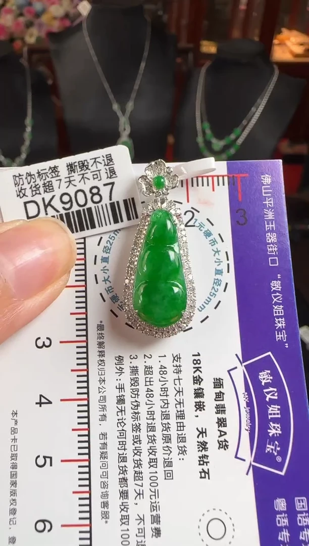 颈饰18K金镶嵌翡翠DK9087冰绿豆豆