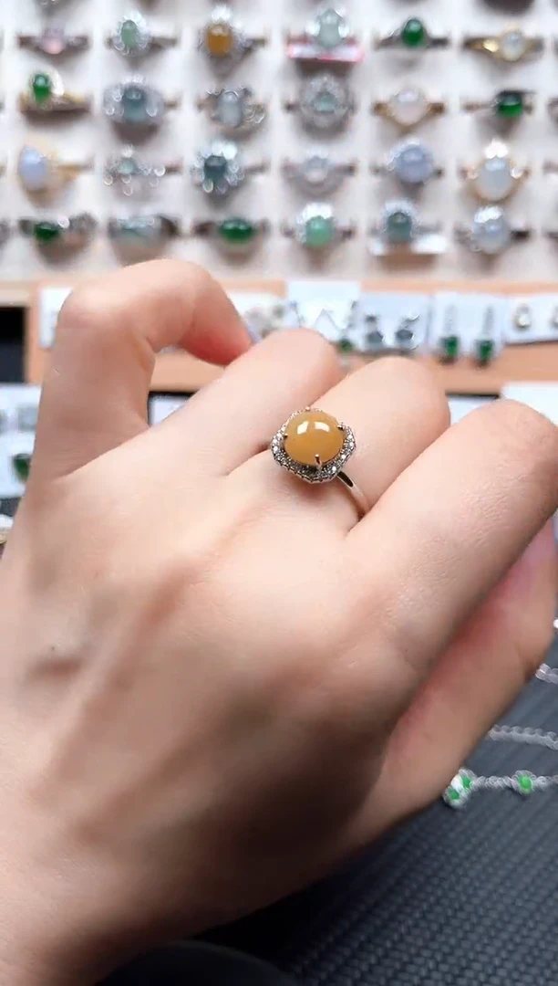 翡翠戒指银S925镶嵌6578