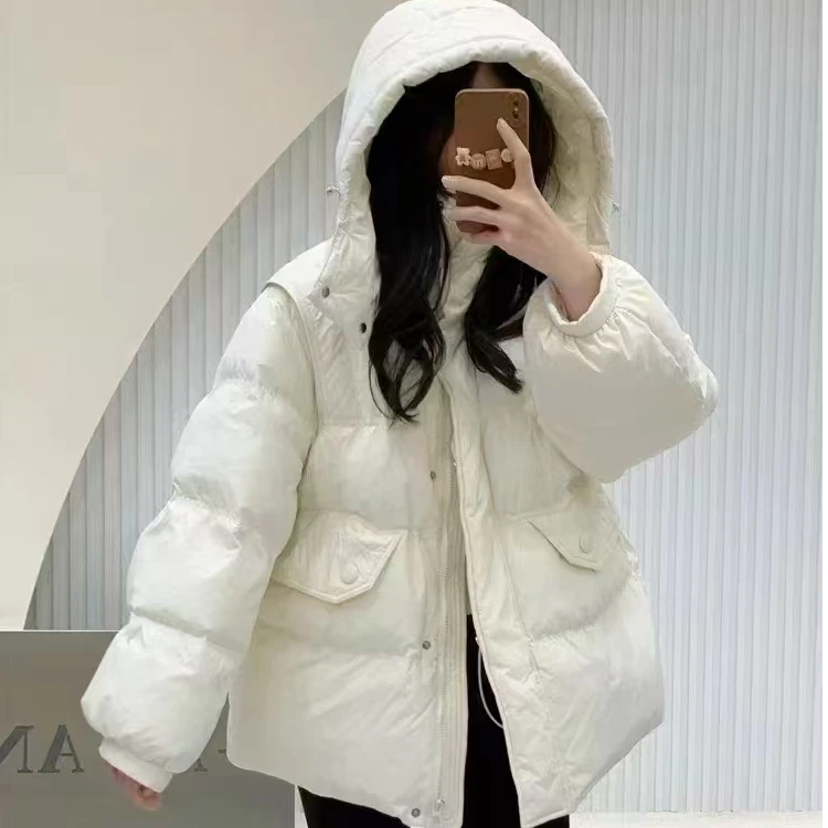 2024秋冬新款韩系纯色简约百搭羽绒服时尚连帽收腰小个子外套