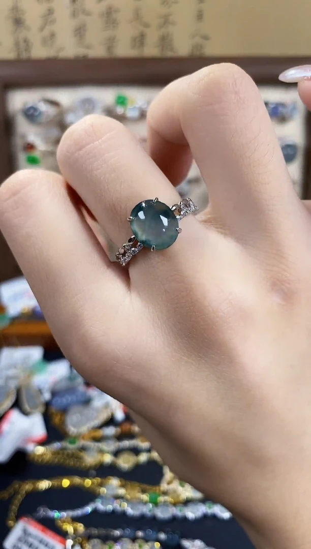 银S925镶嵌戒指翡翠 天然A货翡翠54