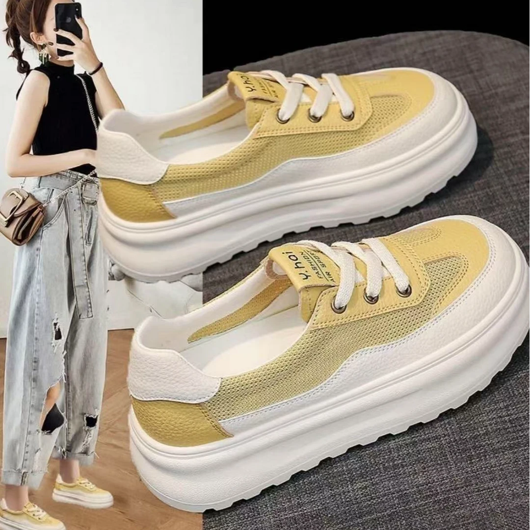 2025夏季新款小白鞋透网女鞋百搭透气薄款学生厚底ins网面韩版
