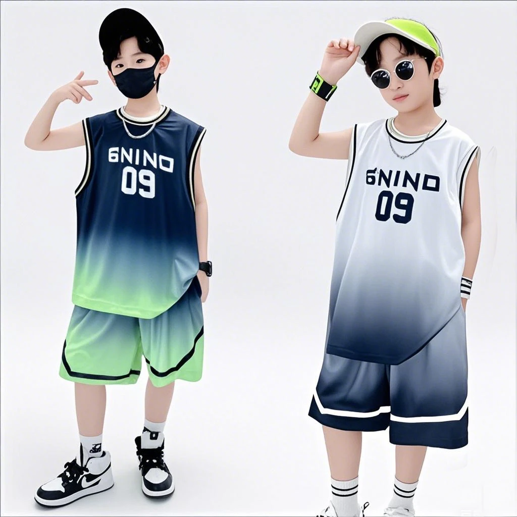 夏季男女童冰丝休闲运动套装中大童背心短裤两件套
