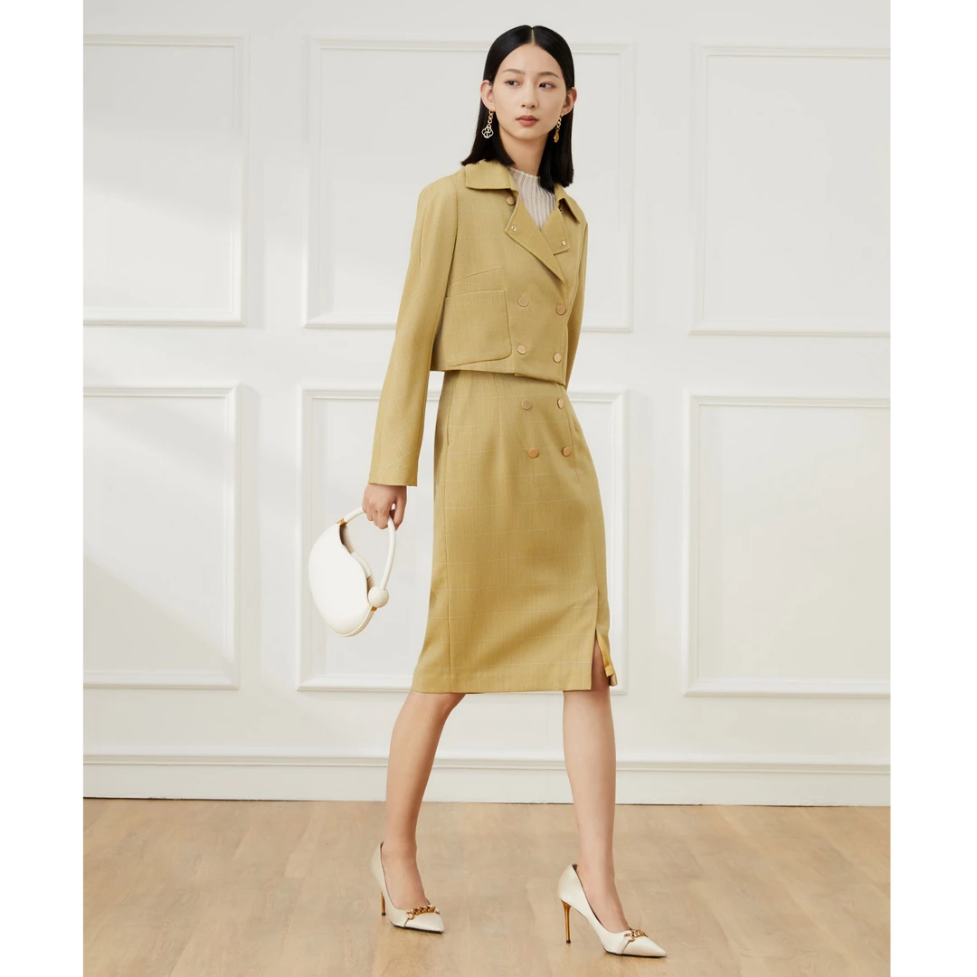 赢智尚双排扣职业设计师格纹体半裙ZW00672