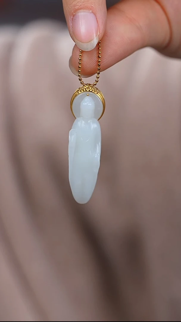 吊坠(赠链)18K金镶嵌和田玉玉佛