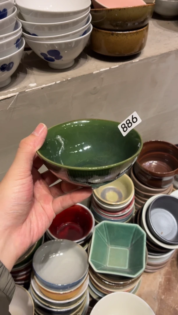 瓷片福*886微瑕翠绿万福碗1个