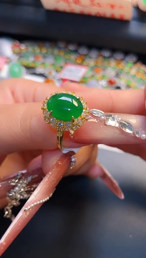 银S925镶嵌戒指翡翠天然
