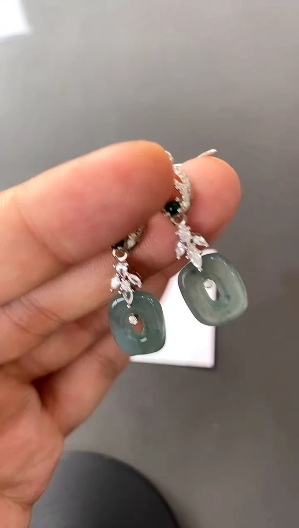 【闪购商品】翡翠耳饰银S925镶嵌买断价