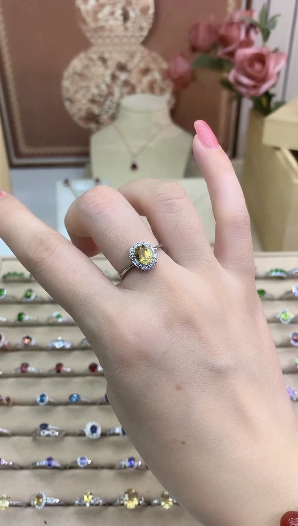 银S925镶嵌戒指水晶大豆蔻黄水晶戒指