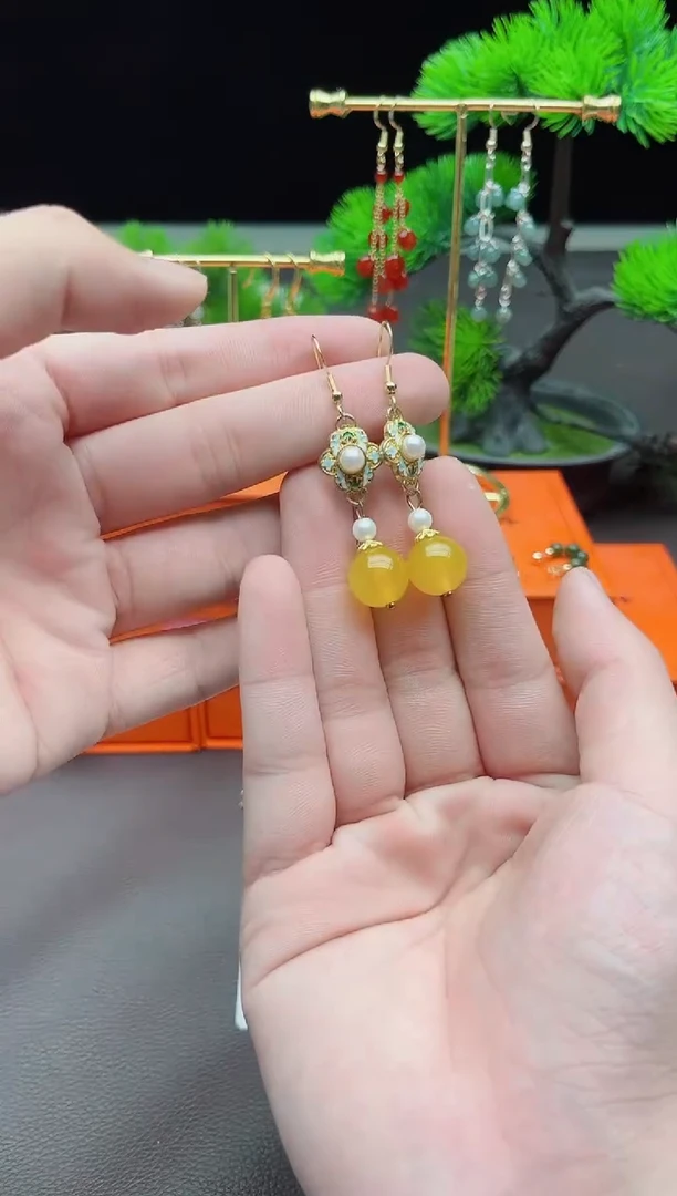 玛瑙/玉髓耳饰银S925镶嵌330