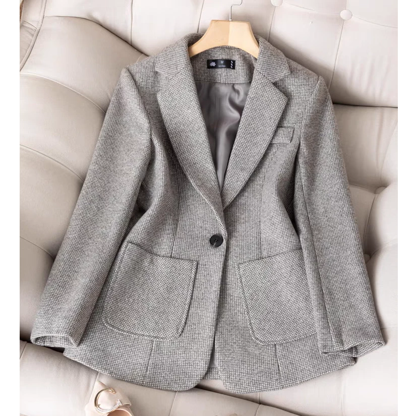 内里加绒毛呢西装外套2516# 衣长64