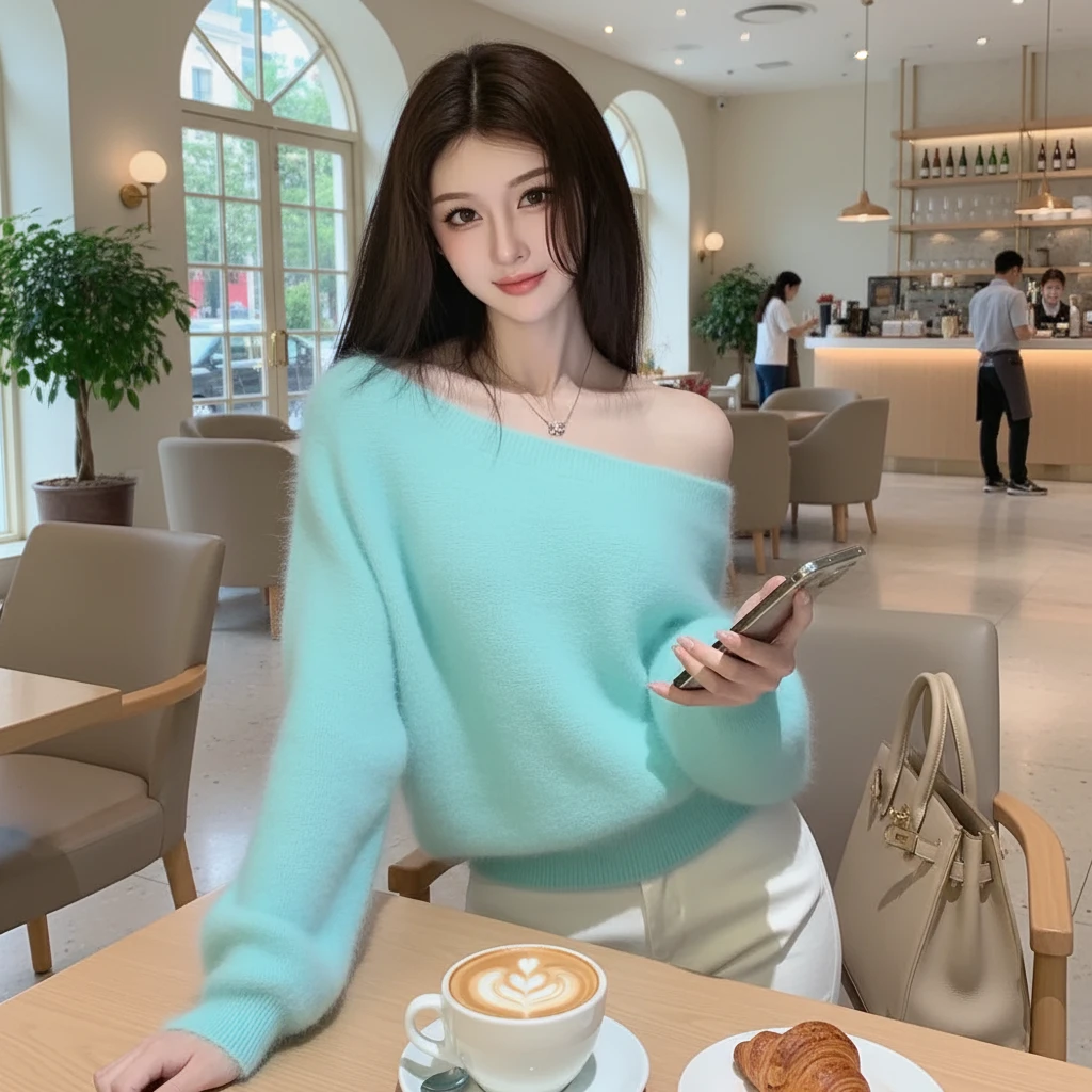 法式温柔风超好看一字肩高级感绝美时尚针织衫毛衣女秋冬新款上衣