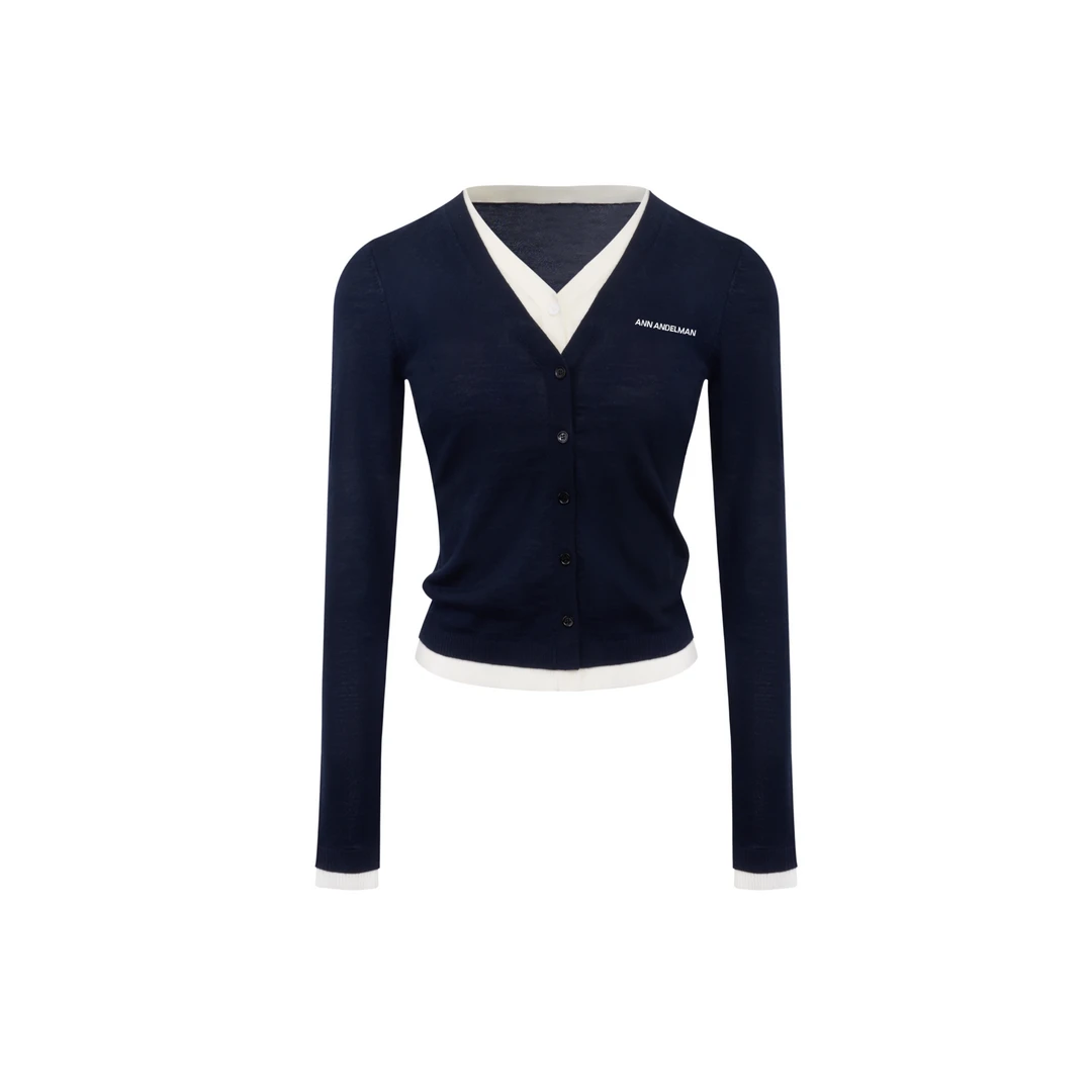 ANN ANDELMAN 25春夏 时尚休闲V领撞色修身长袖毛织衫