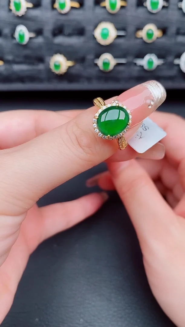 翡翠戒指银S925镶嵌天然a货翡翠107