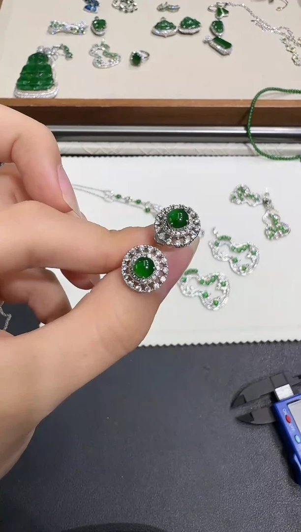 银S925镶嵌翡翠耳饰X1007-886-358