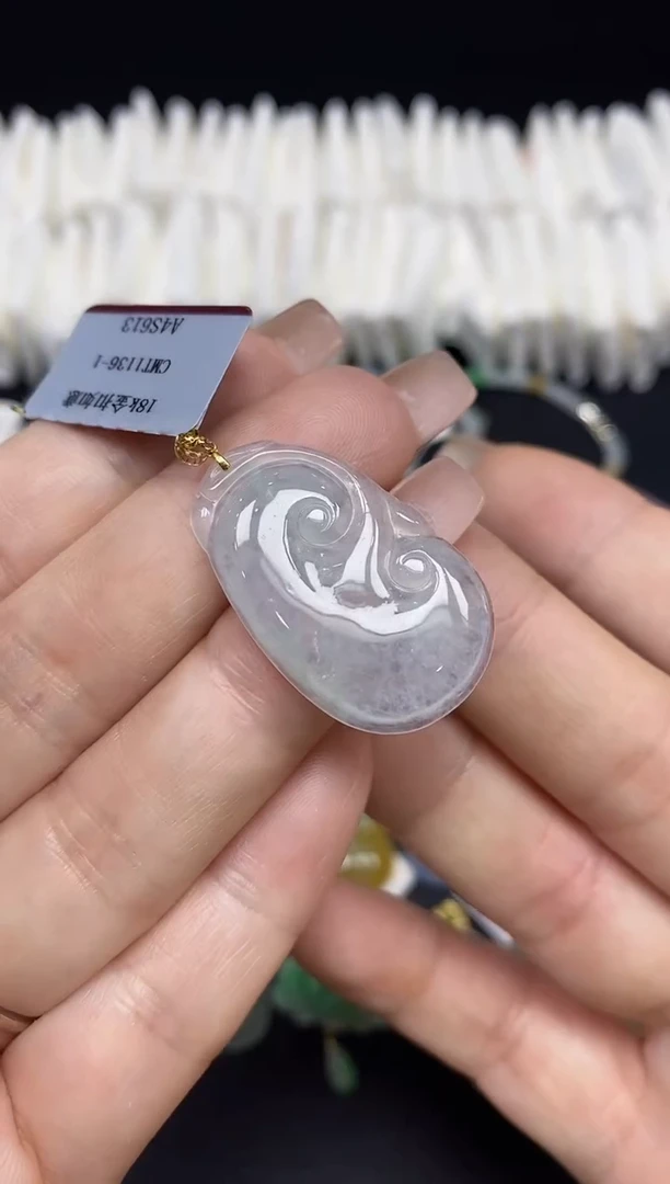 吊坠(不含链)18K金镶嵌翡翠如意18K金扣镶嵌@@CMT