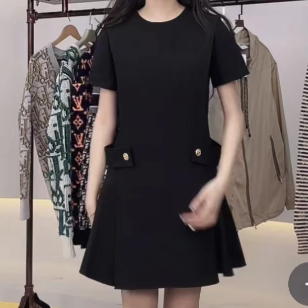 全新未使用 LOUIS VUITTON PARIS 纯色圆领连衣裙 黑色/34