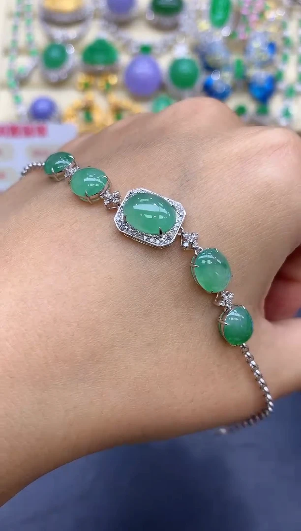 18K金镶嵌手链翡翠225-中国好珍宝