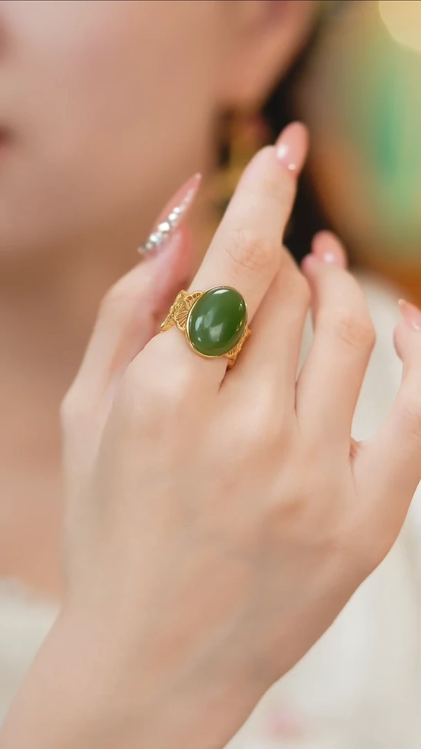 和田玉戒指银S925镶嵌新款