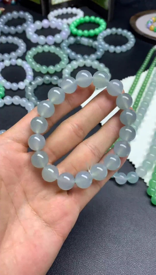 未镶嵌手链翡翠天然缅甸翡翠A货冰胶淡蓝底手串卡11.6mm