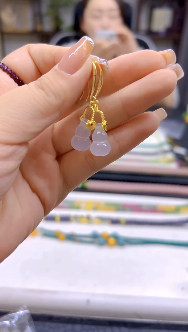 和田玉（白玉）14K金镶嵌耳饰DIY款E862