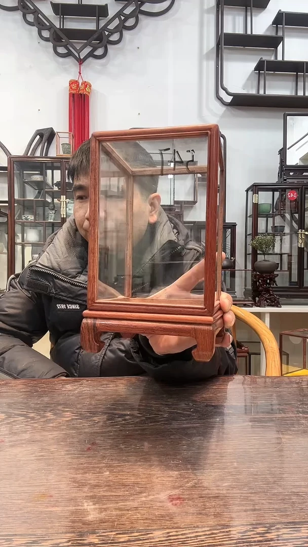 【闪购商品】红酸枝木类木艺玻璃罩547