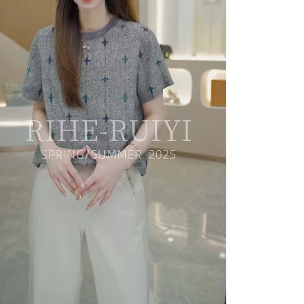 8251902蓝色星光100桑蚕丝双绉时尚气质显瘦休闲