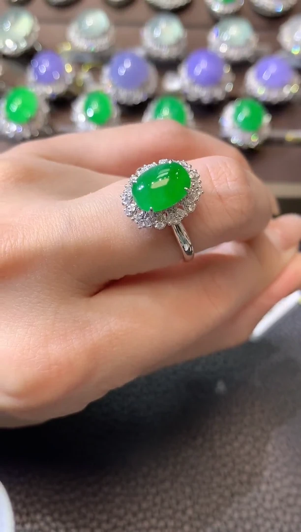 【闪购商品】翡翠戒指18K金镶嵌A98翡翠