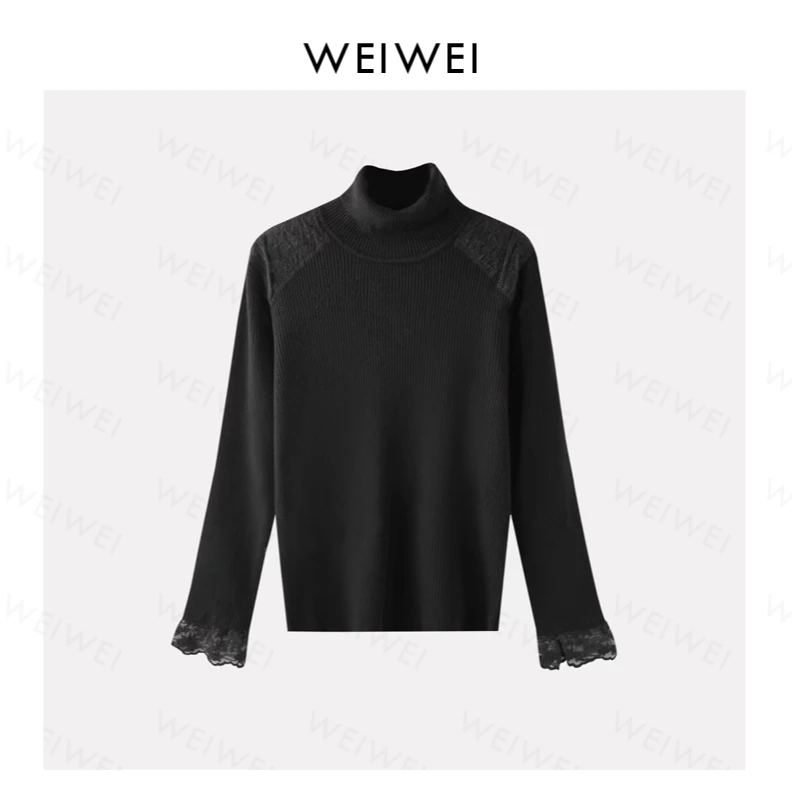 新款半高领蕾丝拼接气质百搭针织打底衫MC6086