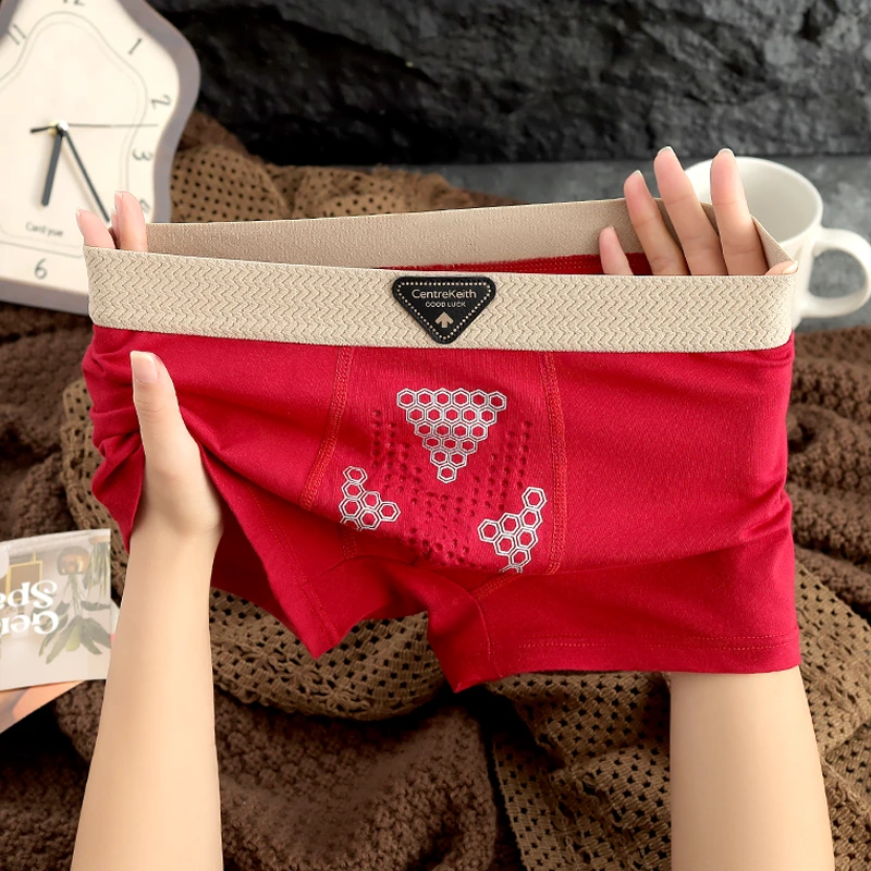 新款棉质男士内裤男生舒适平角裤男式男款青年个性透气四角短裤衩