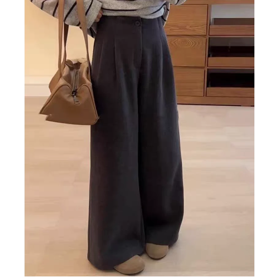 【现货+运费险】2025新款毛呢高腰风加绒加厚款休闲秋季宽松