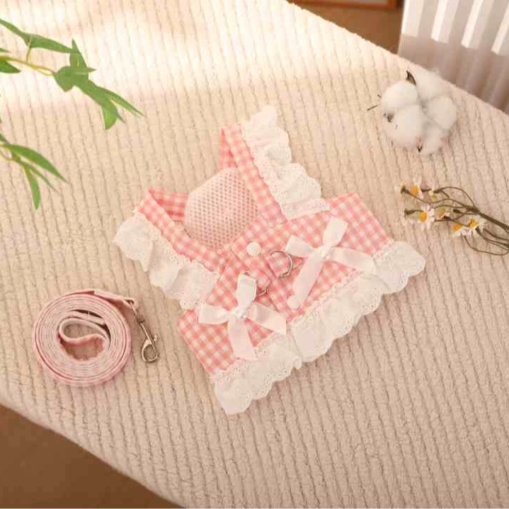 新款夏季薄款宠物狗狗猫咪兔兔衣服胸背牵引公主裙小型犬泰迪比熊