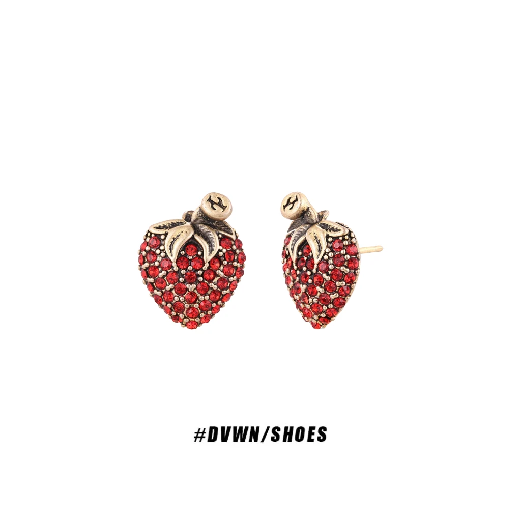 铜合金耳饰 【DWANG妹妹设计】草莓耳钉饰品红色小众草莓造型耳钉