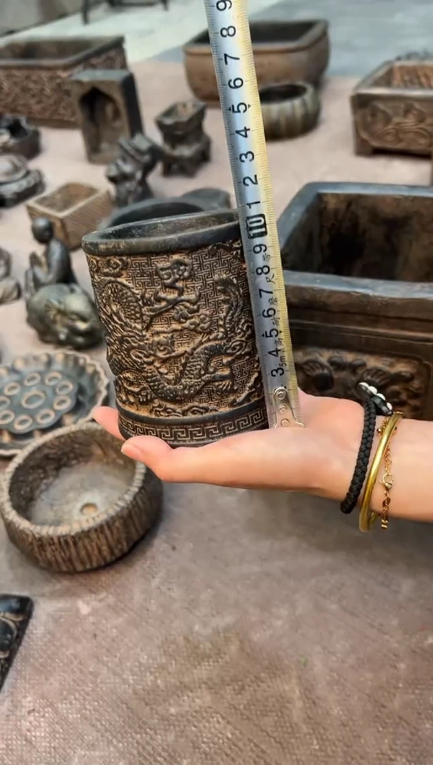 陶土【火山泥】双龙笔筒