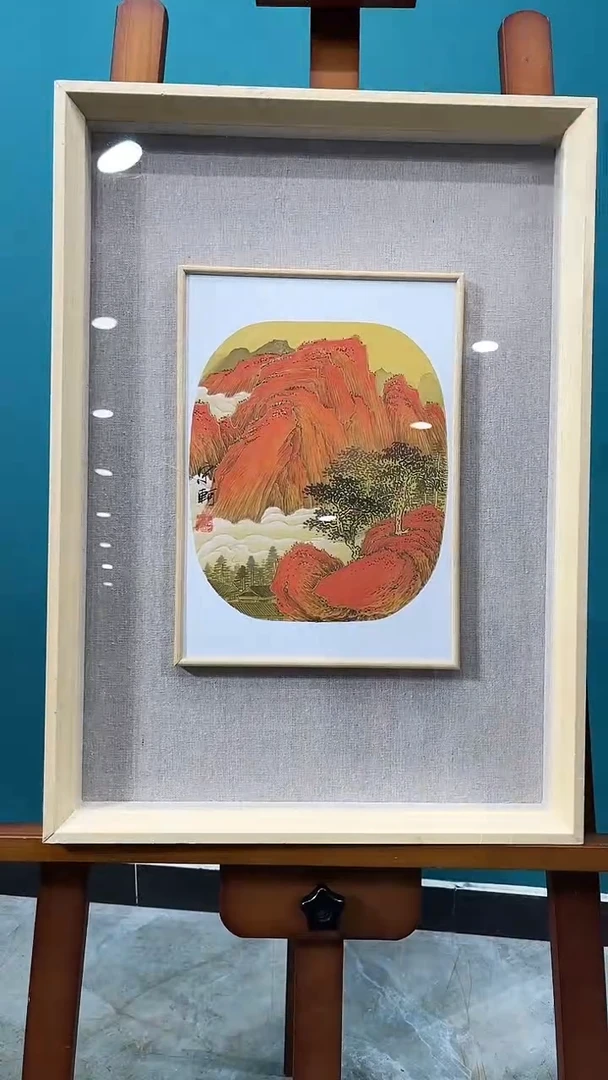 国画宋轲-0.6平尺-青绿山水-带框-《云山入怀》