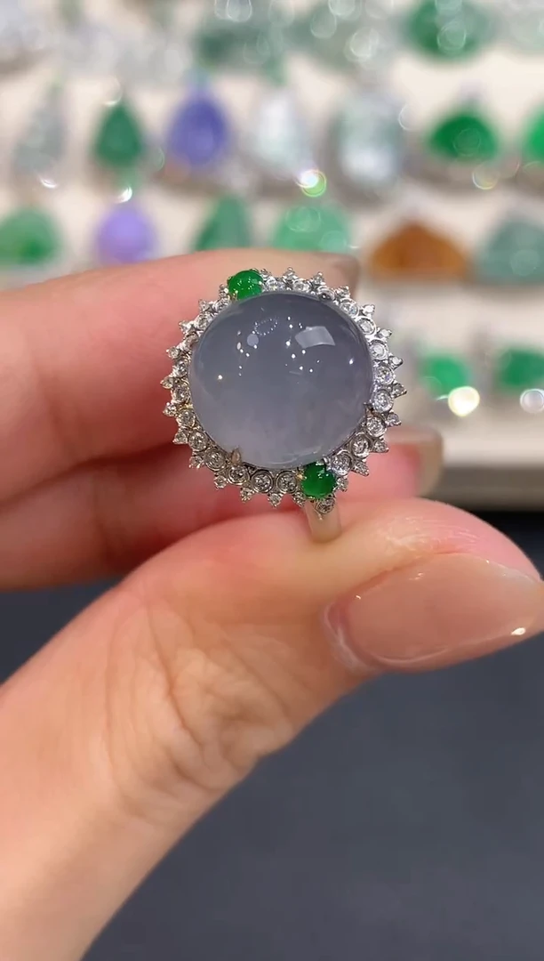 18K金镶嵌戒指翡翠a57紫货有色差