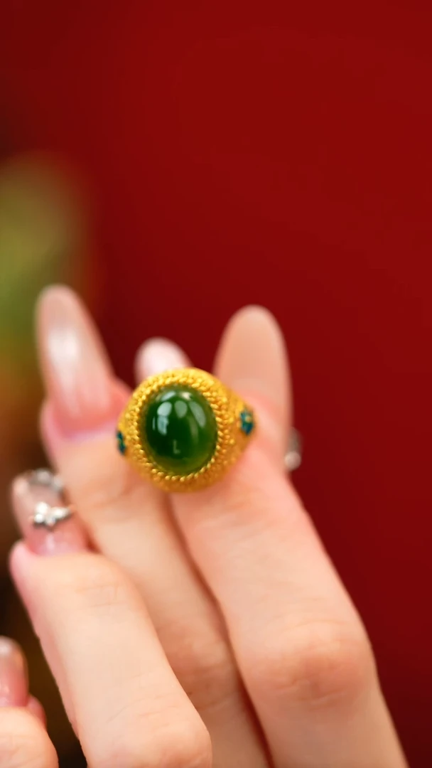 银S925镶嵌戒指和田玉新款