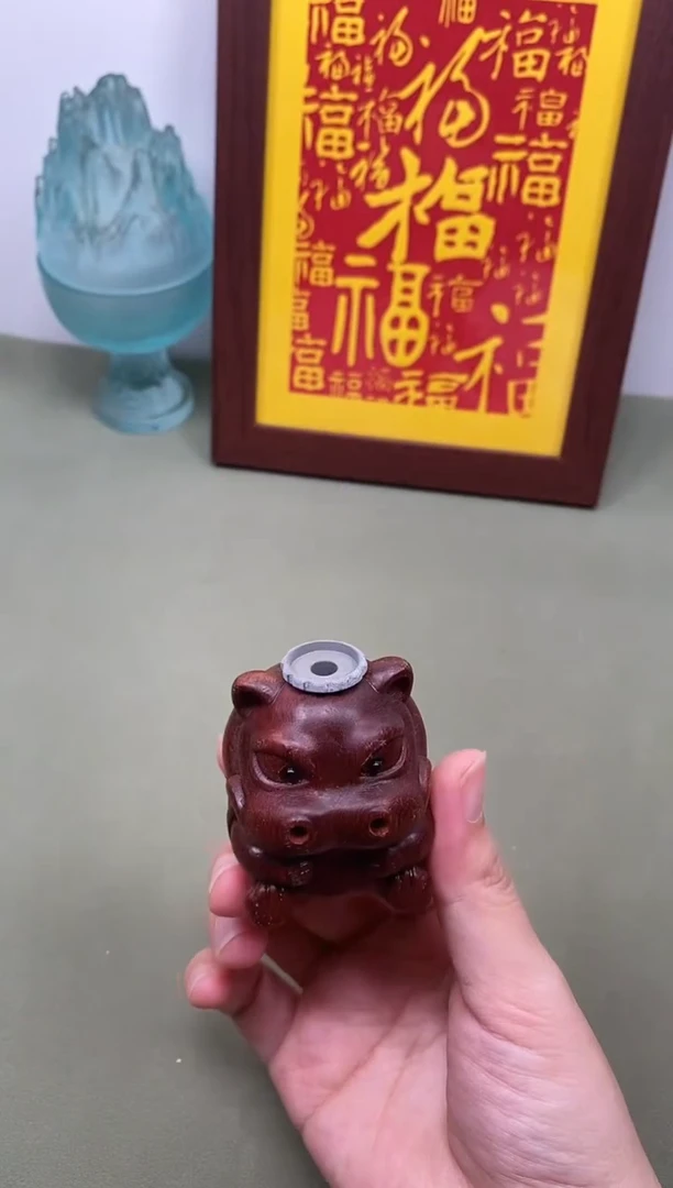 木红花梨河马倒流香底座