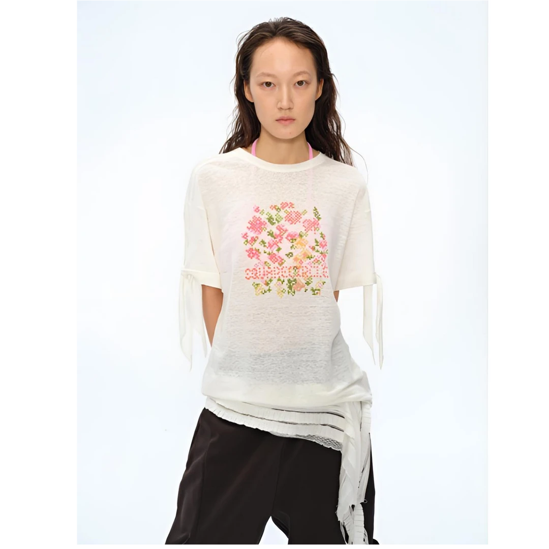 【茉舍】 Square Circle 花卉印花长袖T恤上衣女初Y2025SS005-590