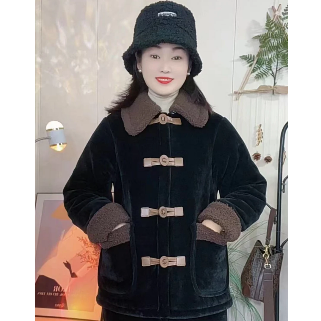 034单件上衣皮盘扣衣女三层加厚绒灯芯绒棉衣冬天洋气上衣