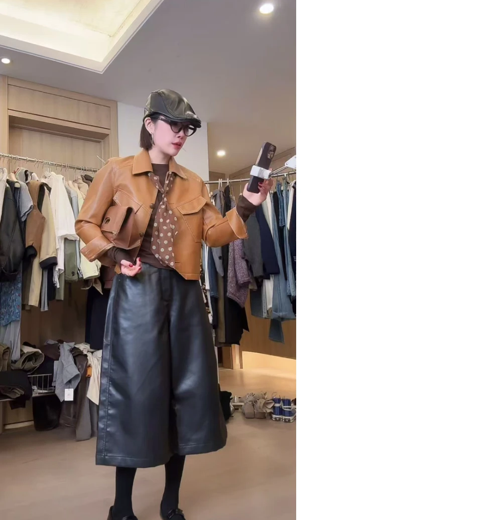 【搭配王者！！！ 八分皮裤】 专柜高品质显瘦直筒