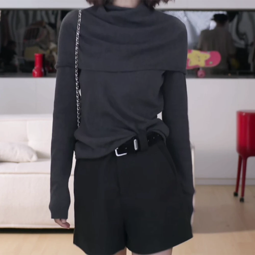 修身帽衫薄款上衣针织衫通勤风显瘦秋季连帽衫C6294