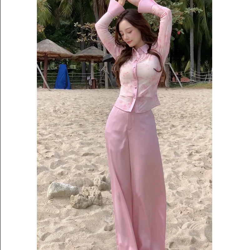 Lulusmiracle【绵绵粉黛】夏季时尚休闲百搭通勤中高腰休闲裤