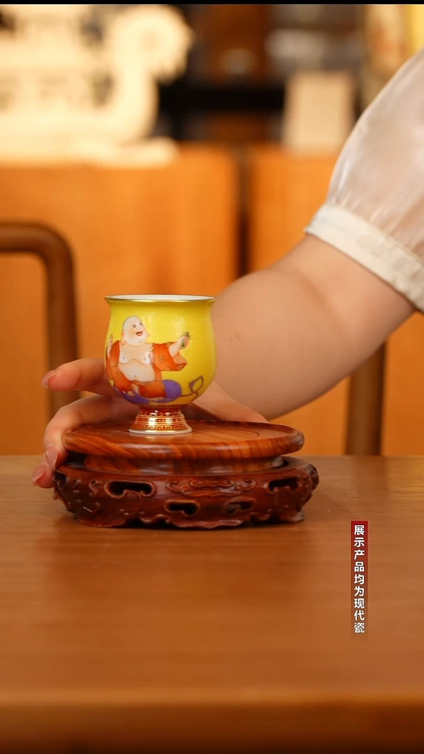 杯子【央广非遗】古窑御器趴花布袋高足杯
