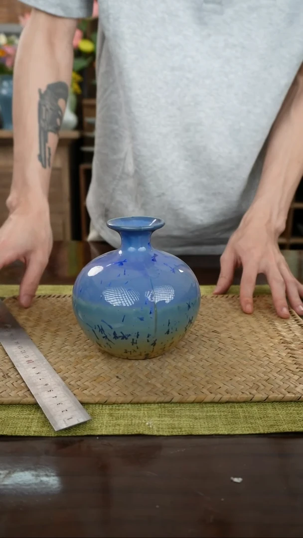 陶瓷一件包邮结晶釉次品花瓶天地方圆蓝色