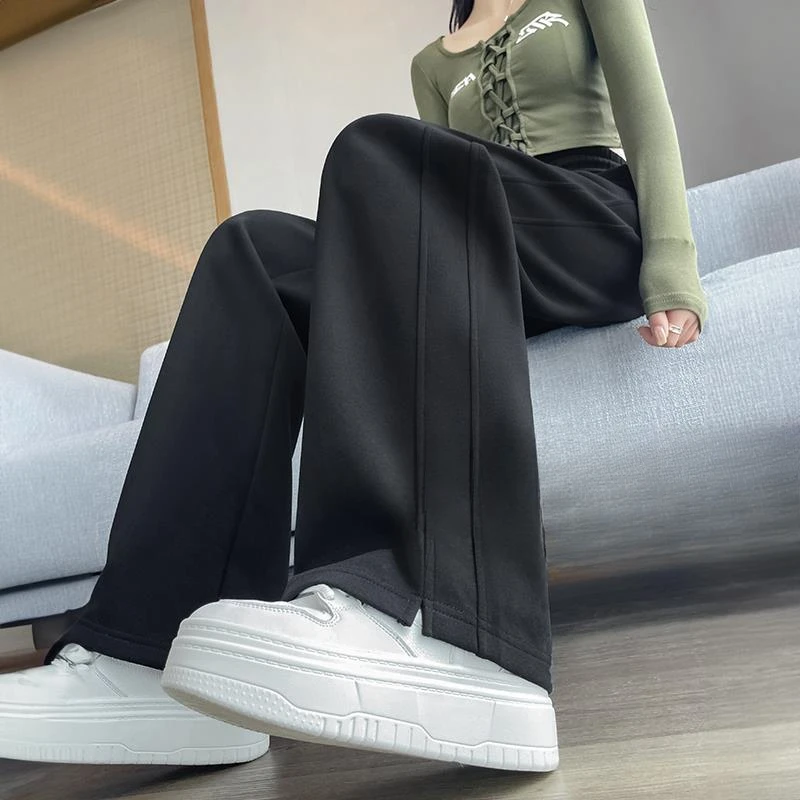 薄款高腰显瘦垂感阔腿裤女2025秋冬新款小个子黑色运动休闲香蕉裤