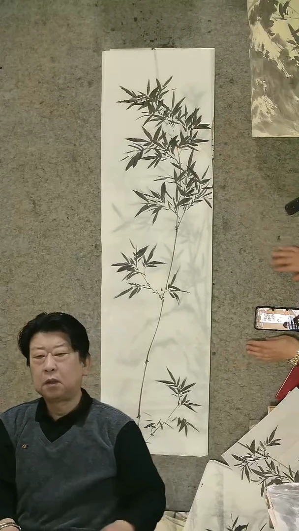 国画四尺对开  墨竹条屏 34*138cm