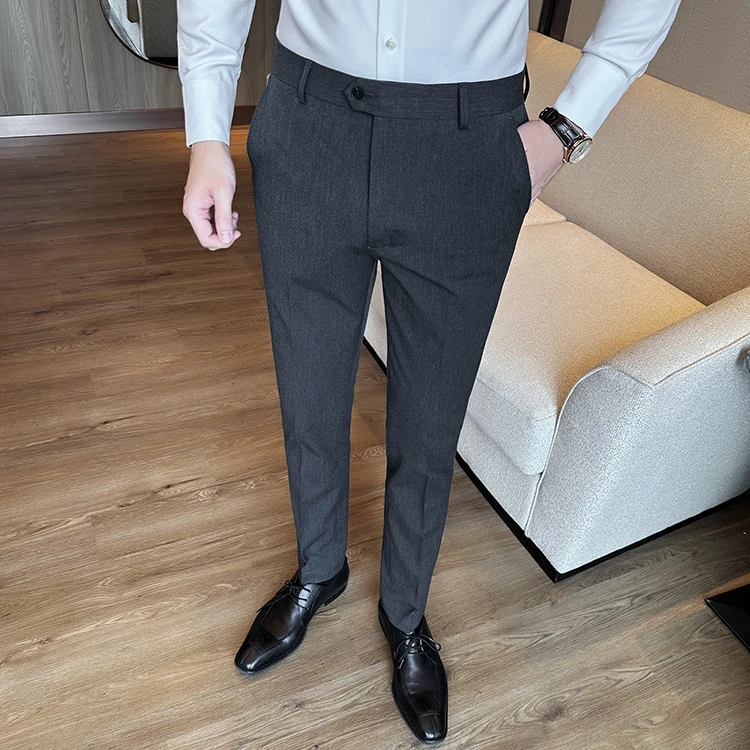 男士抗皱免烫微弹力直筒西裤长裤潮流商务修身百搭直筒裤休闲西裤