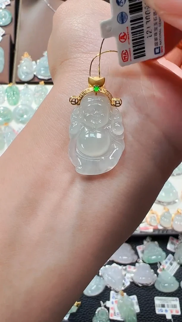 【闪购商品】翡翠吊坠(不含链)18K金镶嵌财神爷吊坠979