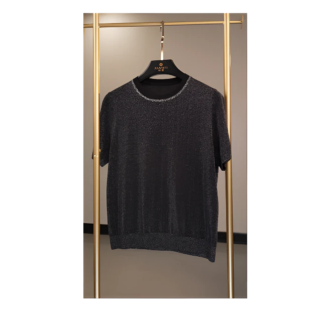 高品质新款时尚百搭上档次女装圆领撞色短袖上衣XT-2502090