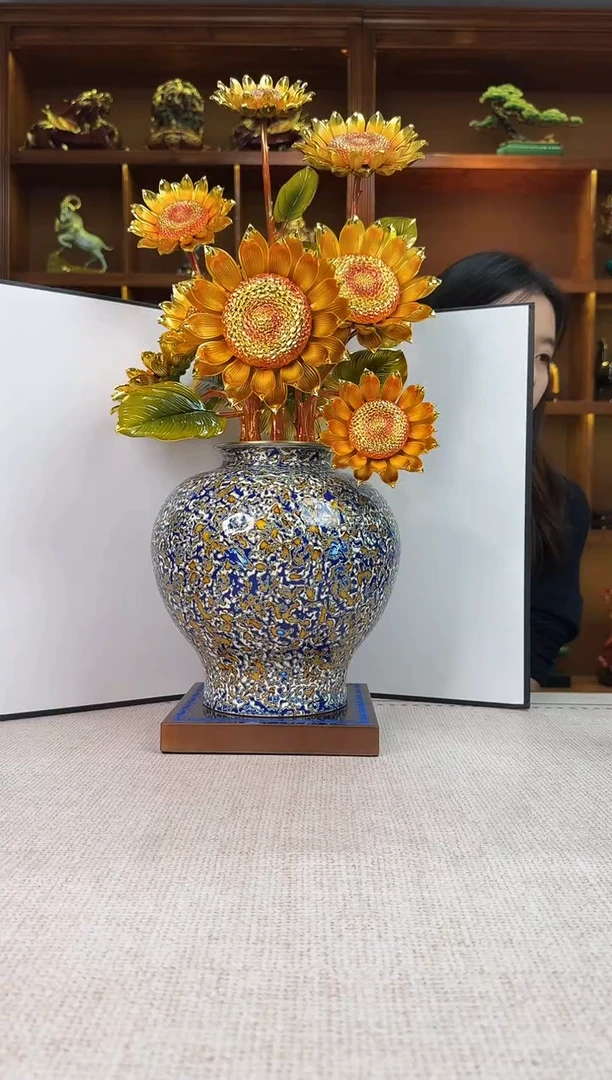 黄铜R****M欣欣向荣向日葵大漆蓝色高度65CM